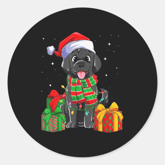 Black Labrador Retriever Christmas Lights Xmas Lab Ronde Sticker (Voorkant)
