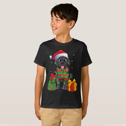 Black Labrador Retriever Christmas Lights Xmas Lab T-shirt (Voorkant volledig)