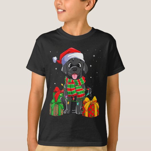 Black Labrador Retriever Christmas Lights Xmas Lab T-shirt (Voorkant)