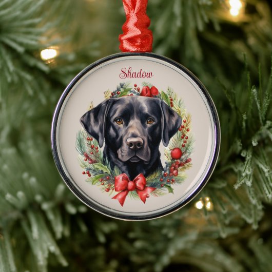 Black Labrador Retriever Christmas Pet Memorial Metalen Ornament (Boom)