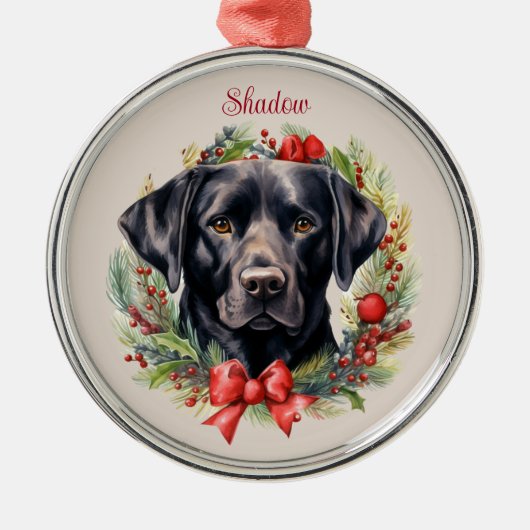 Black Labrador Retriever Christmas Pet Memorial Metalen Ornament (Voorkant)