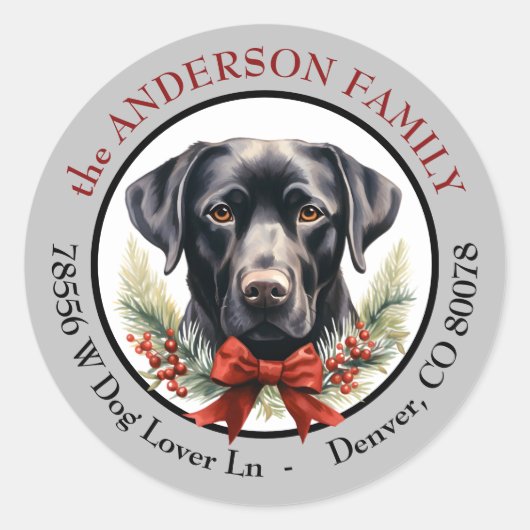 Black Labrador Retriever Christmas Retouradres Ronde Sticker (Voorkant)