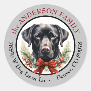 Black Labrador Retriever Christmas Retouradres Ronde Sticker