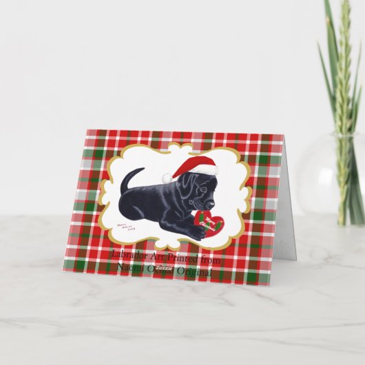Black Labrador Retriever Christmas Tartan Feestdagen Kaart (Achterkant)