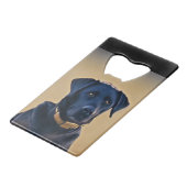 Black Labrador Retriever Creditkaart Flessenopener (Voorkant Gekanteld)