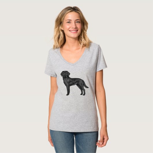 Black Labrador Retriever Cute Cartoon Dog T-shirt (Voorkant volledig)