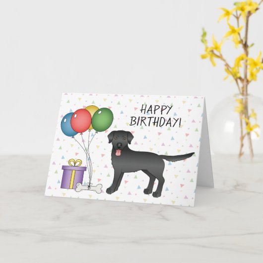 Black Labrador Retriever Cute Dog Happy Birthday Kaart (Gele Bloem)