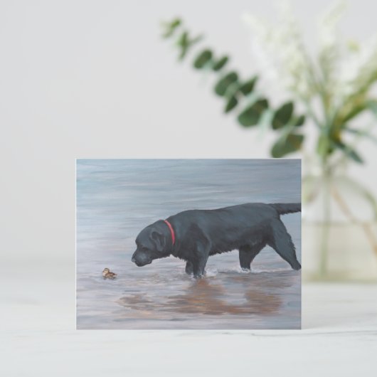 Black Labrador Retriever Dog Art Briefkaart (Staand voorkant)