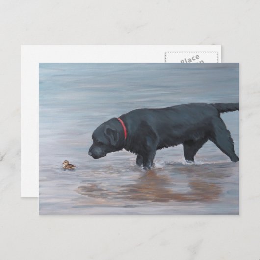 Black Labrador Retriever Dog Art Briefkaart (Voorkant / Achterkant)