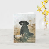 BLACK LABRADOR RETRIEVER DOG & DECOY DUCK ~ CARD KAART (Gele Bloem)