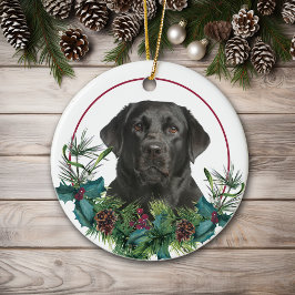 Black Labrador Retriever Dog Evergreen Wreath Keramisch Ornament