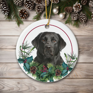 Black Labrador Retriever Dog Evergreen Wreath Keramisch Ornament