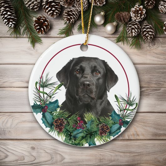 Black Labrador Retriever Dog Evergreen Wreath Keramisch Ornament