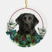 Black Labrador Retriever Dog Evergreen Wreath Keramisch Ornament (Voorkant)