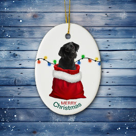 Black Labrador Retriever Dog in Holiday Gift Bag Keramisch Ornament