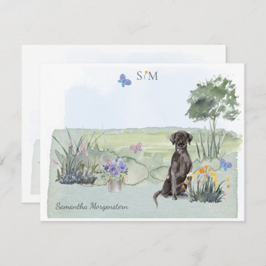Black Labrador Retriever Dog Monogram & naam Notitiekaartje (Voorkant / Achterkant)