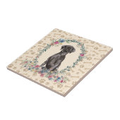 Black Labrador Retriever Dog Paw Print Floral Cute Tegeltje (Zijkant)