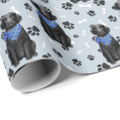 Black Labrador Retriever Dog Paw Print Patroon Cadeaupapier (Rol Hoek)