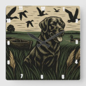 Black Labrador Retriever Duck Hunting Vierkante Klok (Voorkant)