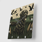 Black Labrador Retriever Duck Hunting Vierkante Klok (Hoek)