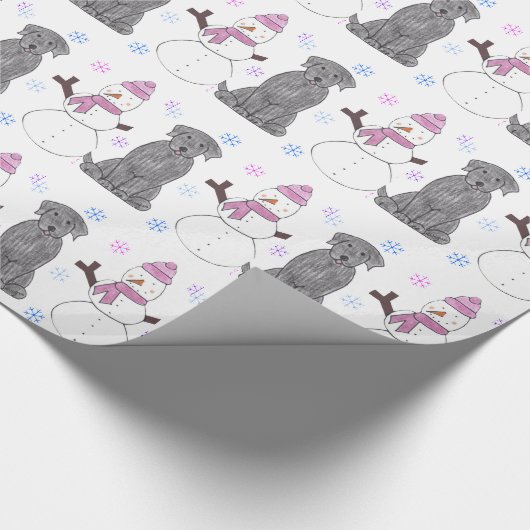Black Labrador Retriever en Snowman Cadeaupapier (Hoek)