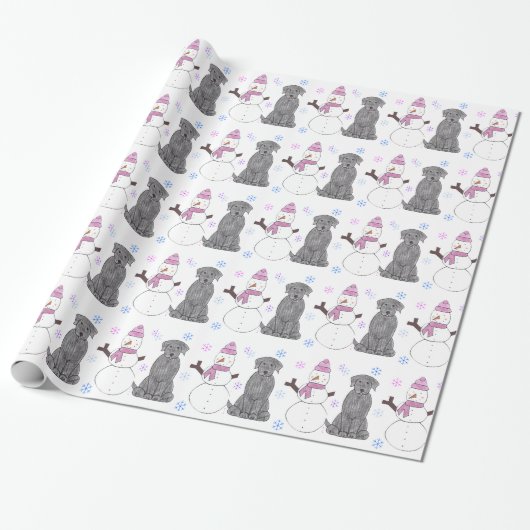 Black Labrador Retriever en Snowman Cadeaupapier (Uitgerold)