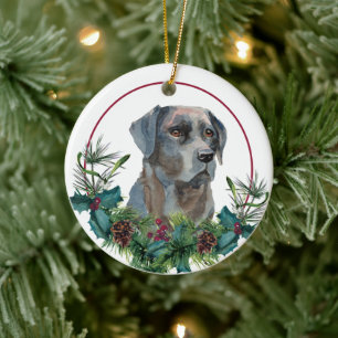 Black Labrador Retriever Evergreen Berry Wreath Keramisch Ornament