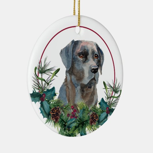 Black Labrador Retriever Evergreen Berry Wreath Keramisch Ornament (Rechts)