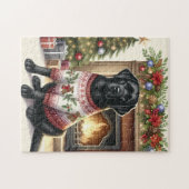 Black Labrador Retriever Feestelijke Kersthond Legpuzzel (Horizontaal)