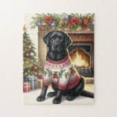 Black Labrador Retriever Feestelijke Kersthond Legpuzzel (Verticaal)