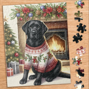 Black Labrador Retriever Feestelijke Kersthond Legpuzzel