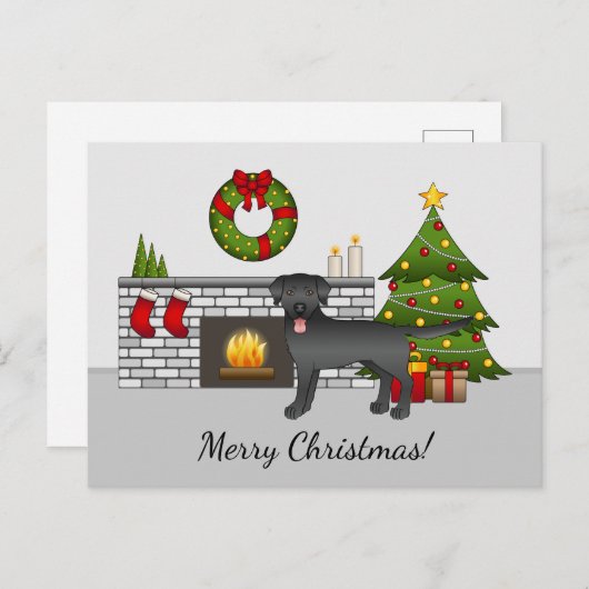 Black Labrador Retriever - feestelijke kerstruimte Briefkaart (Voorkant / Achterkant)