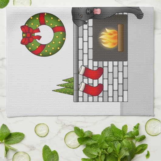 Black Labrador Retriever - feestelijke kerstruimte Theedoek (Gevouwen)