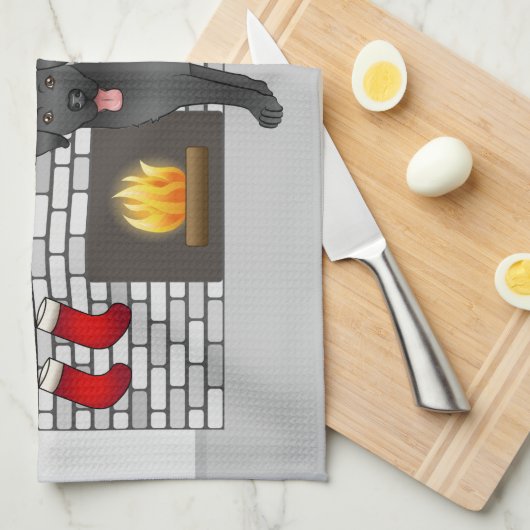 Black Labrador Retriever - feestelijke kerstruimte Theedoek (Quarter Fold)