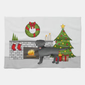 Black Labrador Retriever - feestelijke kerstruimte Theedoek (Horizontaal)