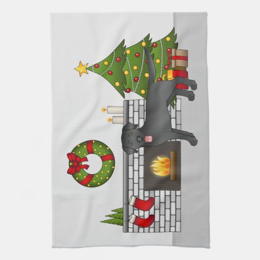 Black Labrador Retriever - feestelijke kerstruimte Theedoek (Verticaal)