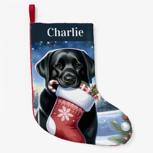 Black Labrador Retriever Feestelijke Puppy Hond Kleine Kerstsok (Voorkant)