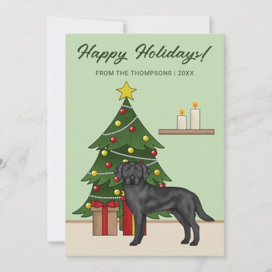 Black Labrador Retriever Green Feestelijke Kerst Feestdagenkaart (Voorkant)