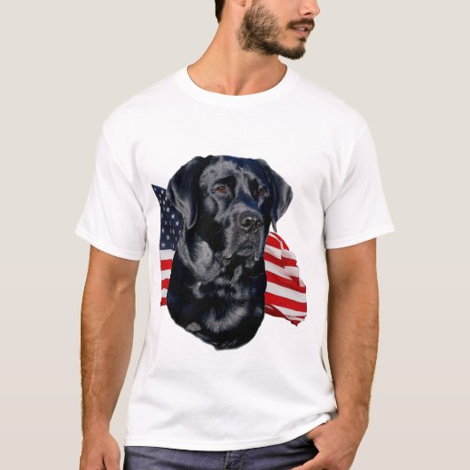 Black Labrador Retriever head with Flag t shirt (Voorkant)