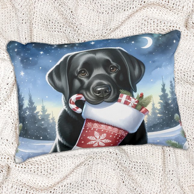 Black Labrador Retriever Holiday Puppy Dog Decoratief Kussen (Creator heeft geüpload)