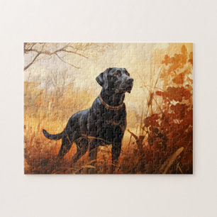 Black Labrador Retriever in de herfst landschap Legpuzzel