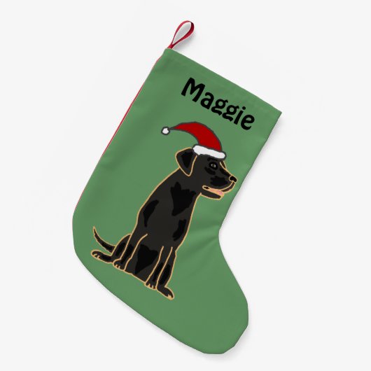 Black Labrador Retriever in Santa Hat Kerstmis Kleine Kerstsok (Voorkant (Hangend))