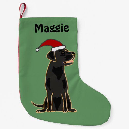 Black Labrador Retriever in Santa Hat Kerstmis Kleine Kerstsok (Voorkant)