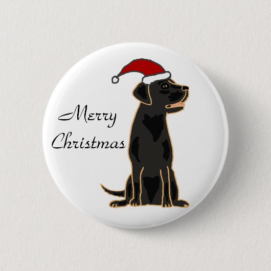 Black Labrador Retriever in Santa Hat Ronde Button 5,7 Cm (Voorkant)