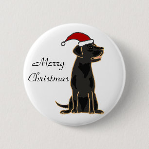 Black Labrador Retriever in Santa Hat Ronde Button 5,7 Cm