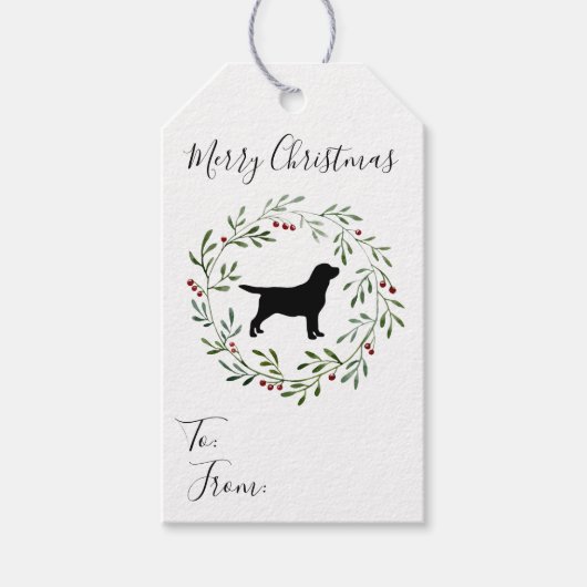 Black Labrador Retriever Kerstmis Wreatg Dog Cadeaulabel (Voorkant)