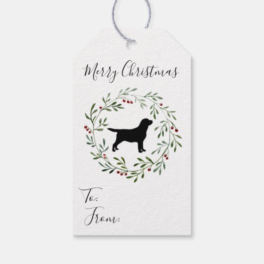 Black Labrador Retriever Kerstmis Wreatg Dog Cadeaulabel (Achterkant)