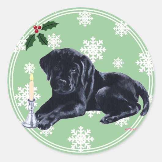 Black Labrador Retriever kerstsnowflake Ronde Sticker (Voorkant)