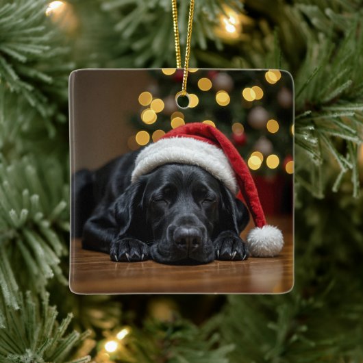 Black Labrador Retriever met Santa Claus Pet Keramisch Ornament (Boom)