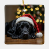 Black Labrador Retriever met Santa Claus Pet Keramisch Ornament (Voorkant)